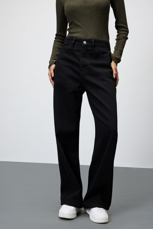 ZARA Faded Black High-Waist Wide-Leg Jeans.