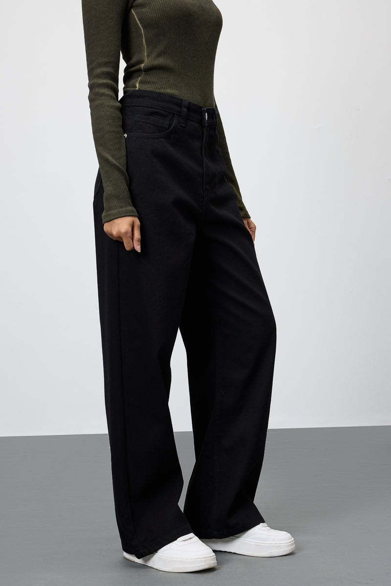 ZARA Faded Black High-Waist Wide-Leg Jeans.