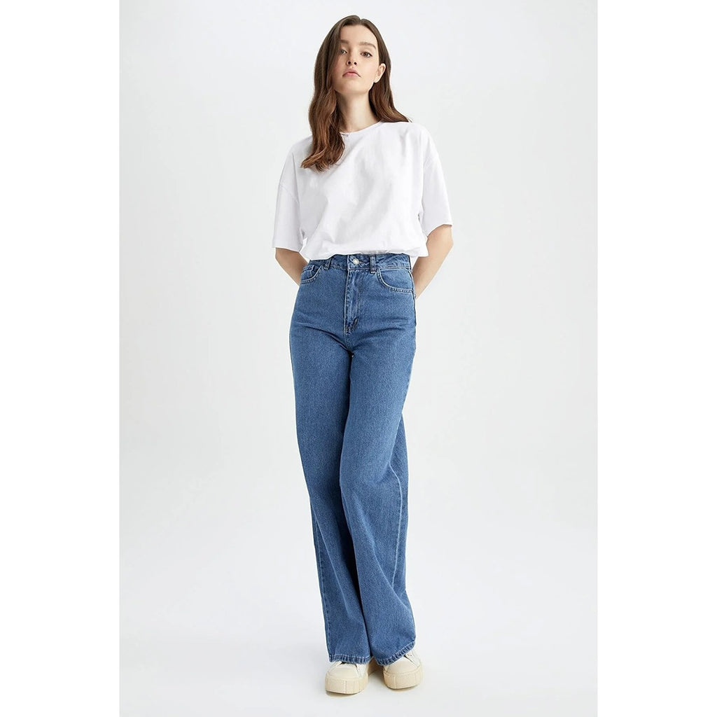 Zara High Waisted Blue Wide Leg Jeans
