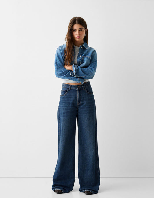 MANGO Dark-Blue Wide Leg Jeans