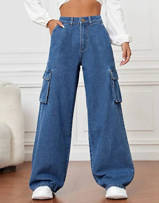 MANGO Dark Blue Cargo Wideleg Jeans (Minor Fault
