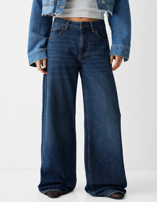 MANGO Dark-Blue Wide Leg Jeans