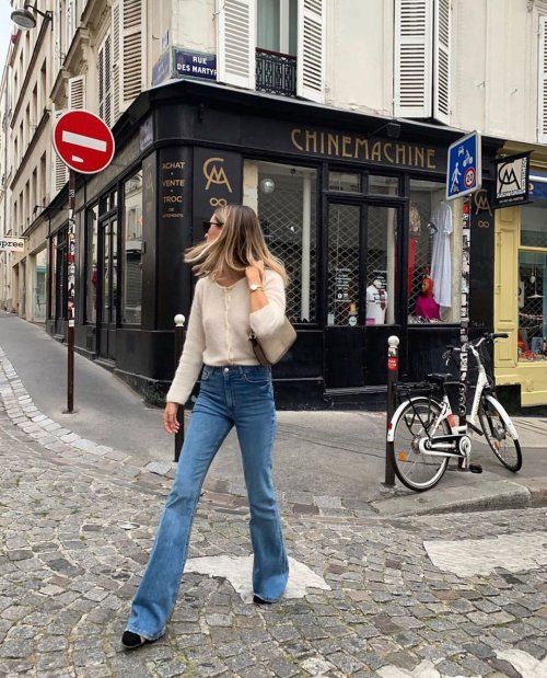 Zara Medium Blue High-Waisted Flare Jeans