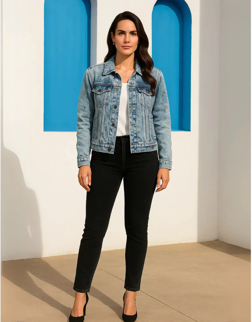 Women’s Casual Acid Wash Denim Jacket – Blue