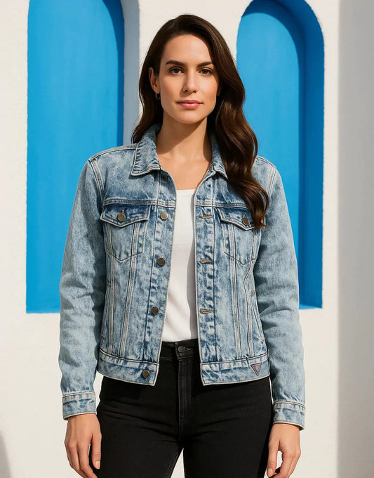 Women’s Casual Acid Wash Denim Jacket – Blue
