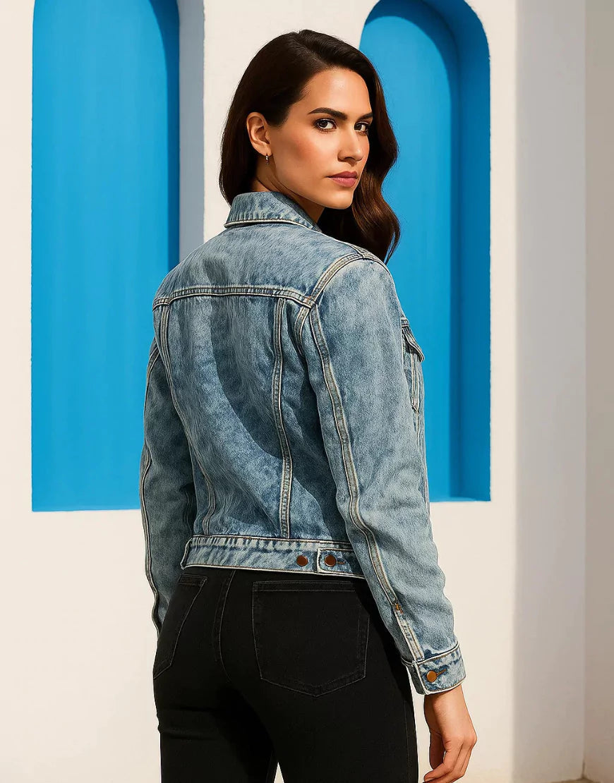 Women’s Casual Acid Wash Denim Jacket – Blue
