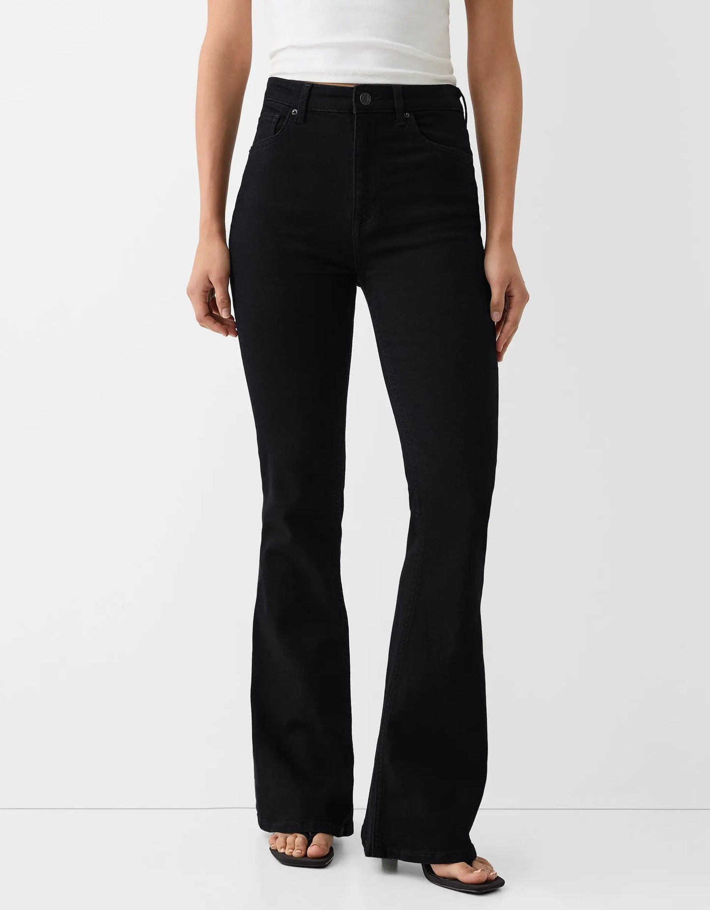 Zara Pure Black High-Waisted Flare Jeans