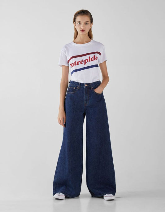 MANGO Dark Blue Wide Leg Jeans