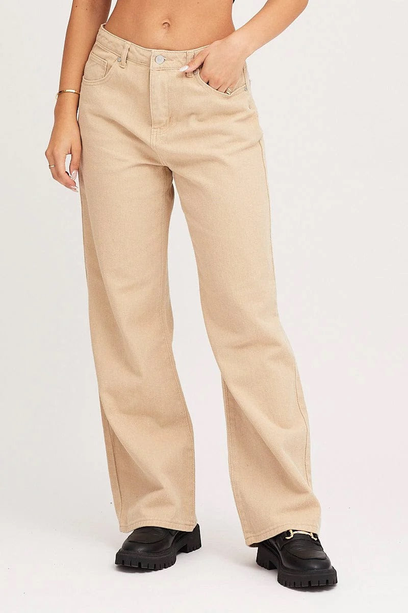 Zara Beige Wide-Leg Jeans