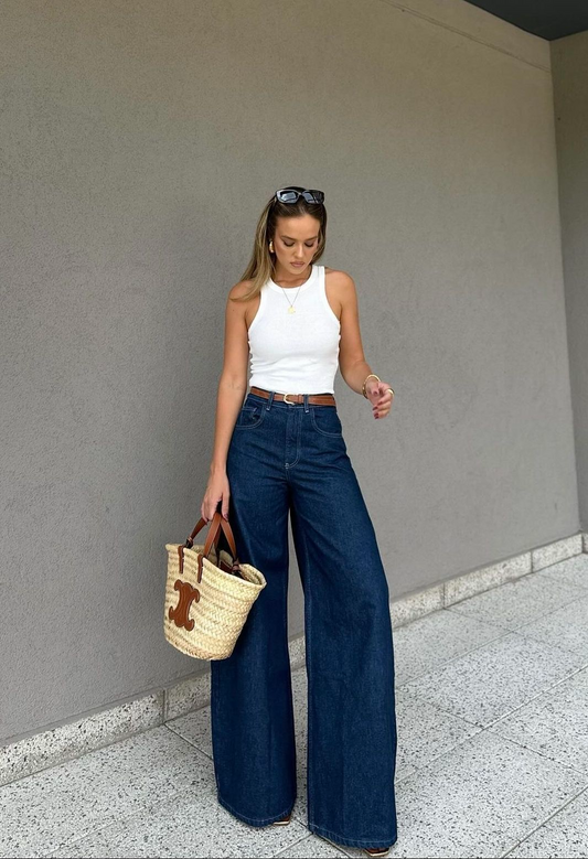 Zara Dark Blue Wide Leg Jeans.