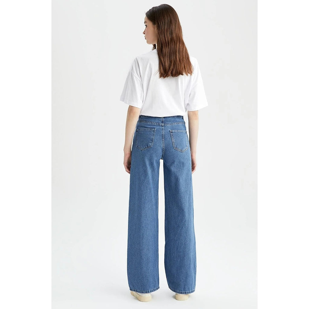Zara High Waisted Blue Wide Leg Jeans