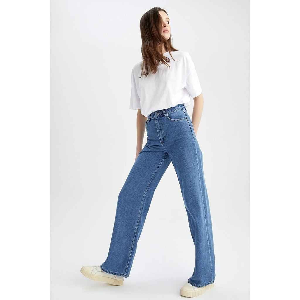 Zara High Waisted Blue Wide Leg Jeans