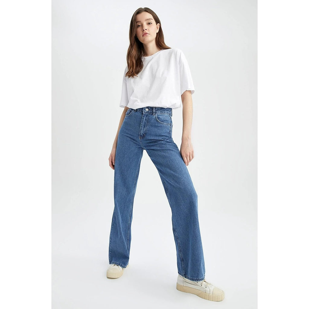 Zara High Waisted Blue Wide Leg Jeans