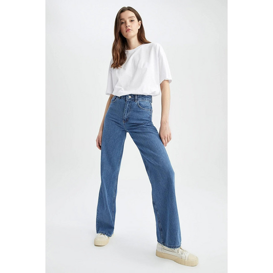 Zara High Waisted Blue Wide Leg Jeans