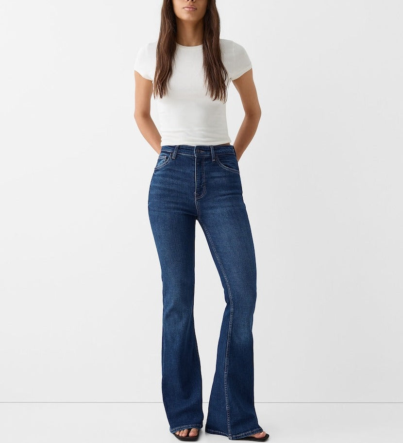 Zara Dark Blue High-Waisted Flare Jeans
