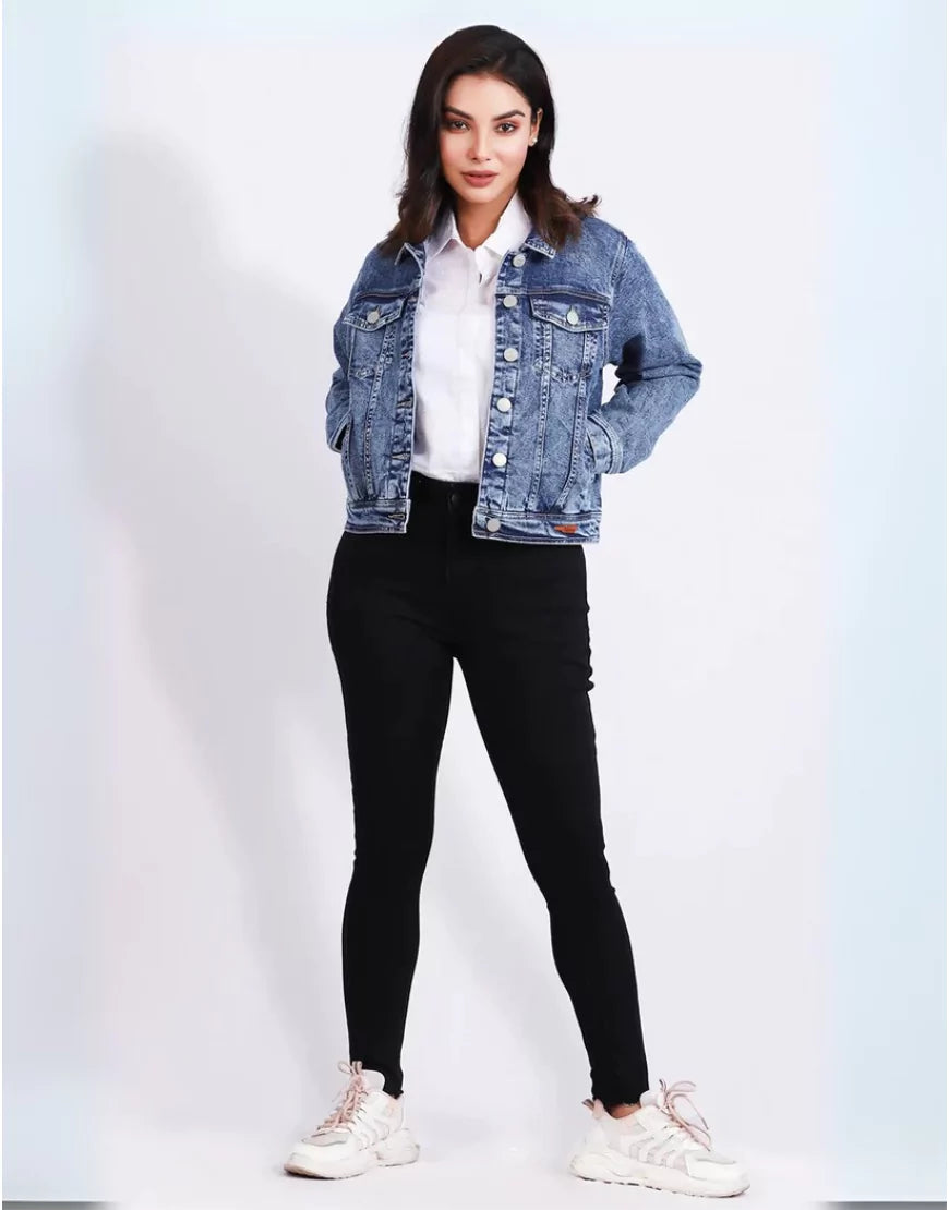 intage Women’s Blue Acid-Washed Denim Jacket