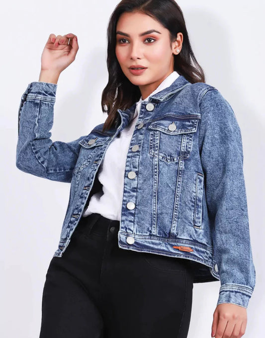 intage Women’s Blue Acid-Washed Denim Jacket