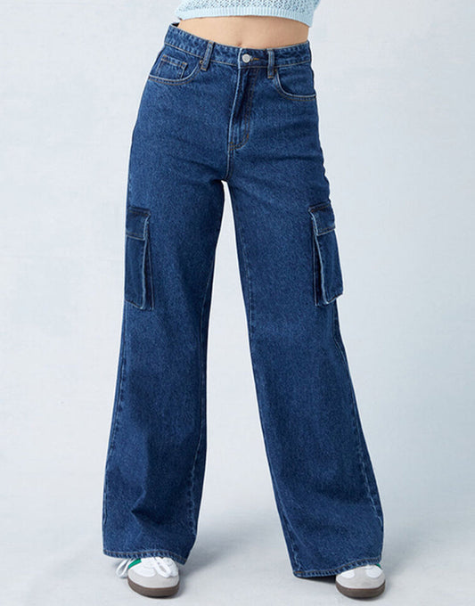 MANGO Dark Blue Cargo Wideleg Jeans.